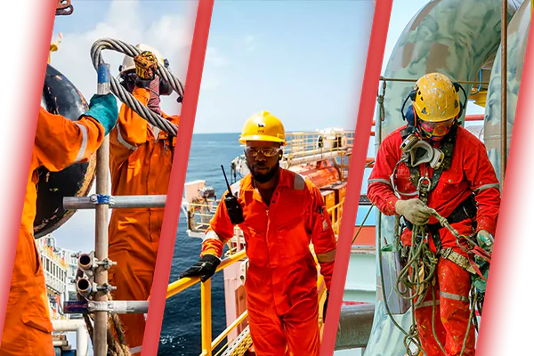 treinamento de segurança em plataforma offshore com trabalhadores embarcados