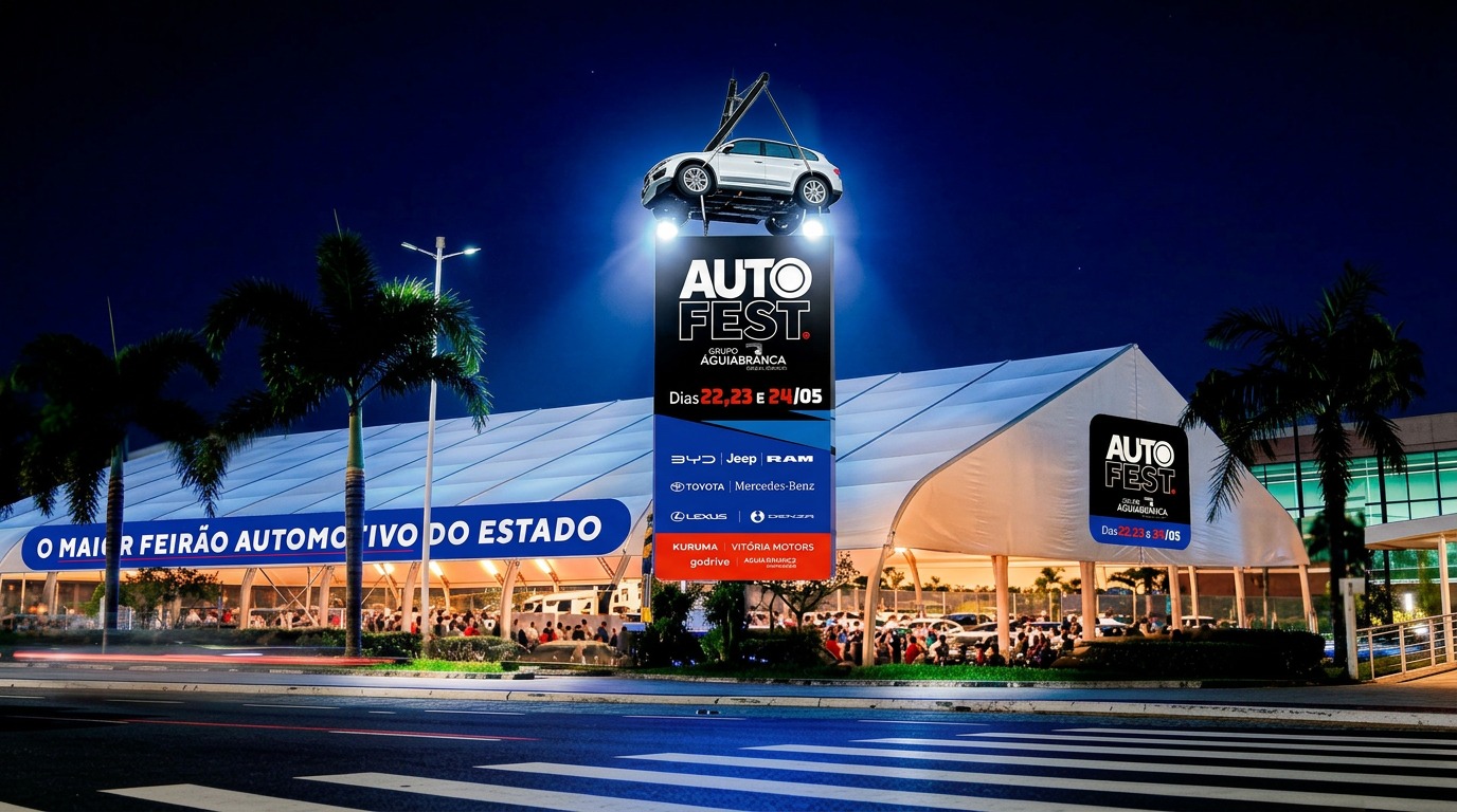 Feirão automotivo em Vitória: Carros novos expostos no evento AutoFest do Grupo Águia Branca no Shopping Vitória. Palavra-Chave de Foco: Feirão automotivo em Vitória