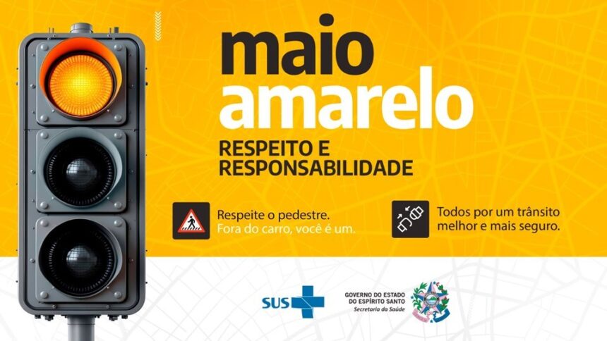 Gráfico ou símbolo do Maio Amarelo 2026 com dados de acidentes no ES.