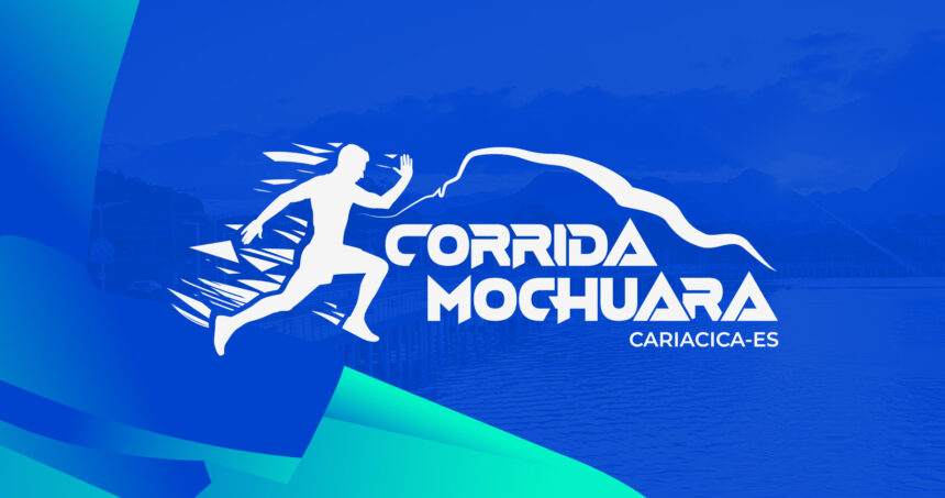 Centenas de corredores profissionais e amadores disputando prova de rua no Espírito Santo com foco na palavra Corrida.