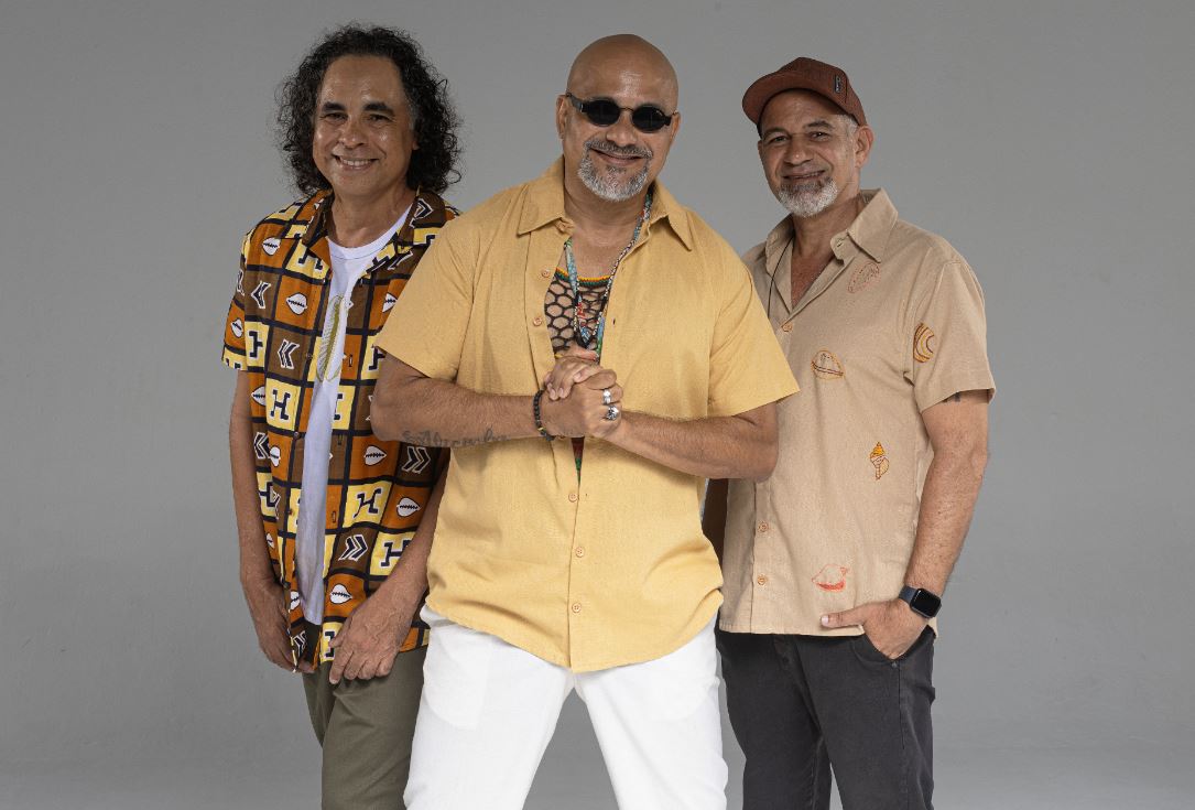 Público com os braços para cima curtindo o festival reggae de música na praia de Vitória durante o entardecer.
