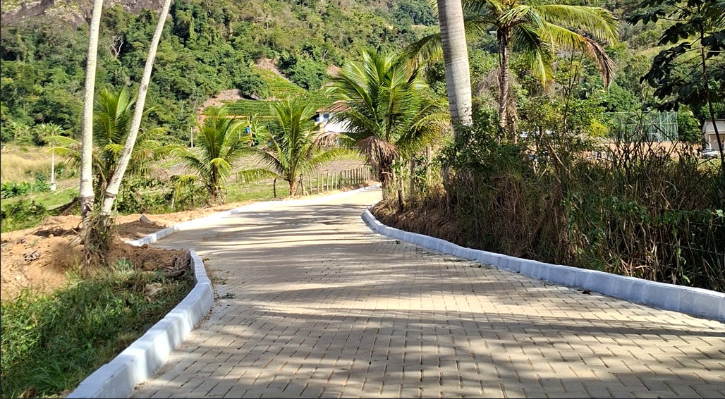 Rua de bloco de concreto inaugurada no campo de Santa Leopoldina.