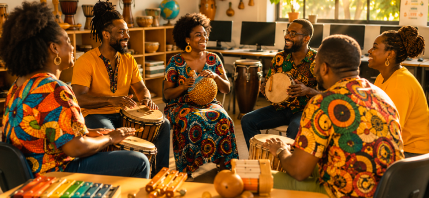Alunos capixabas praticando instrumentos em sala de aula do projeto de cursos gratuitos fames no Espírito Santo.