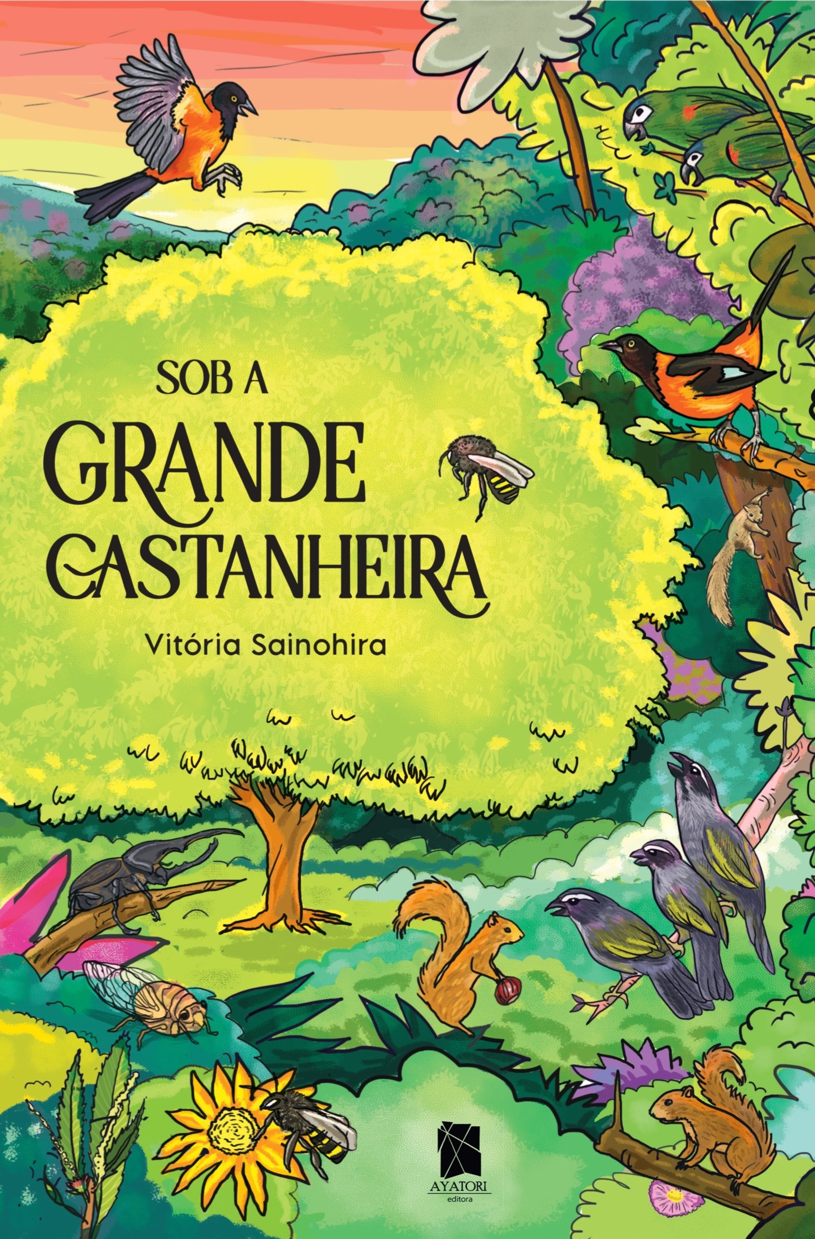 Capa da obra no lançamento de livro infantojuvenil em Vitória de Vitória Sainohira.
