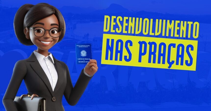 Atendimento ao público para oferta de vagas de emprego em Cariacica na Praça de Tucum.