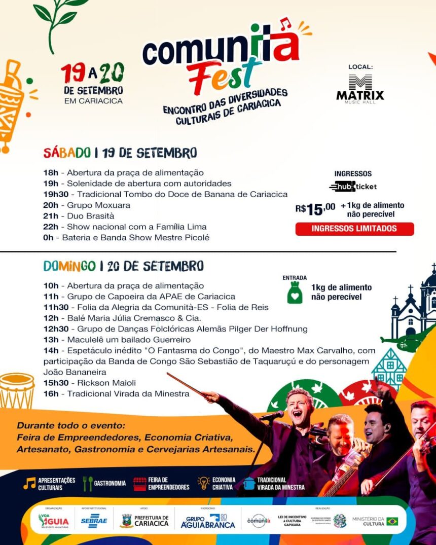 Apresentação musical da Família Lima em evento cultural de gastronomia típica em Cariacica.