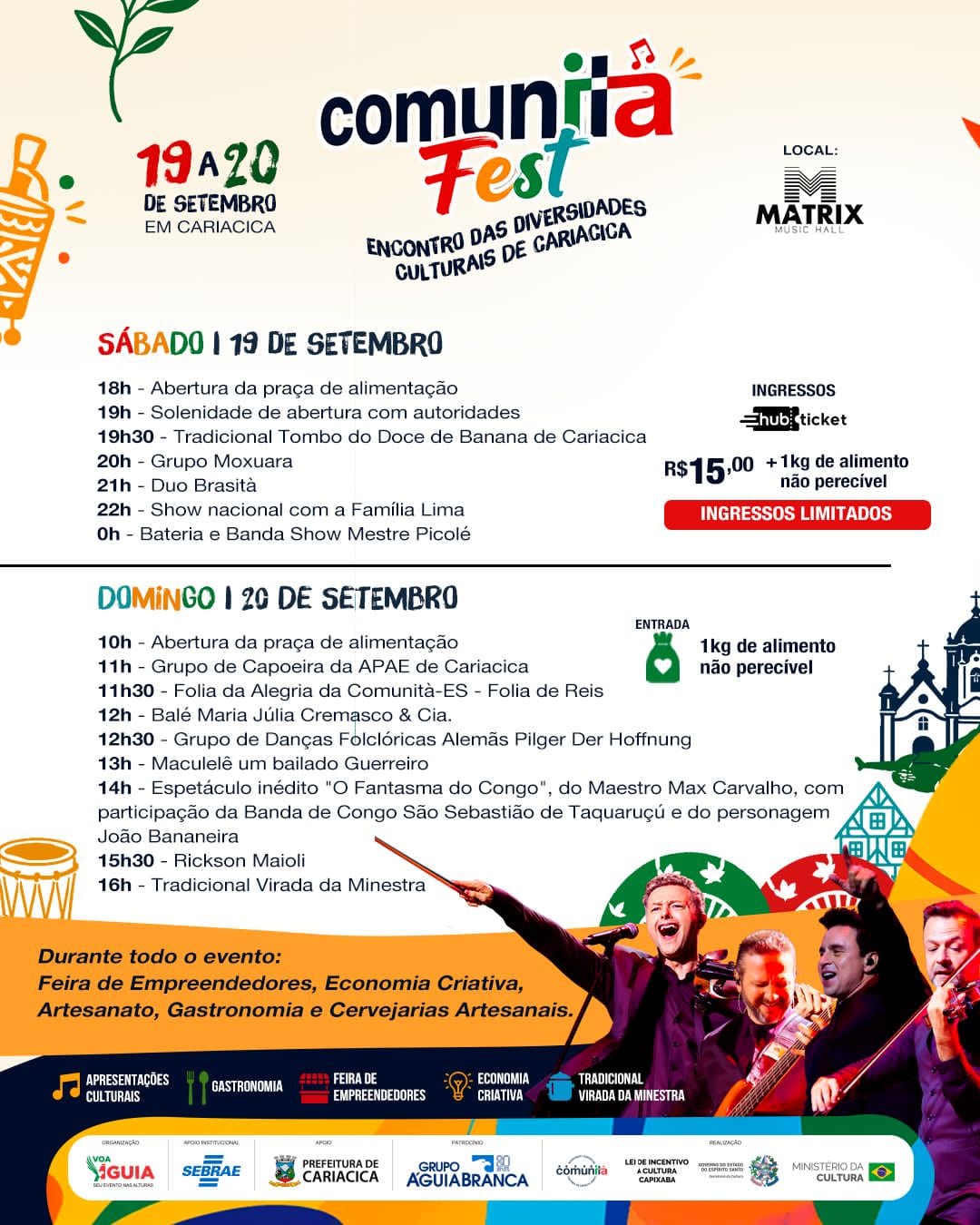 Apresentação musical da Família Lima em evento cultural de gastronomia típica em Cariacica.
