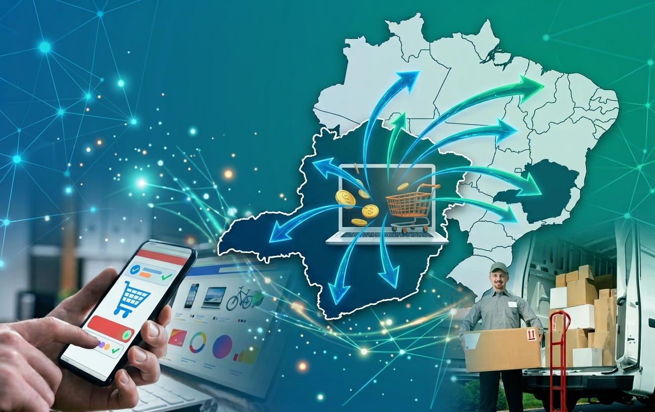 Comerciante aplicando estratégias onde o e-commerce amplia alcance do varejo ao gerenciar estoque em dispositivo móvel.