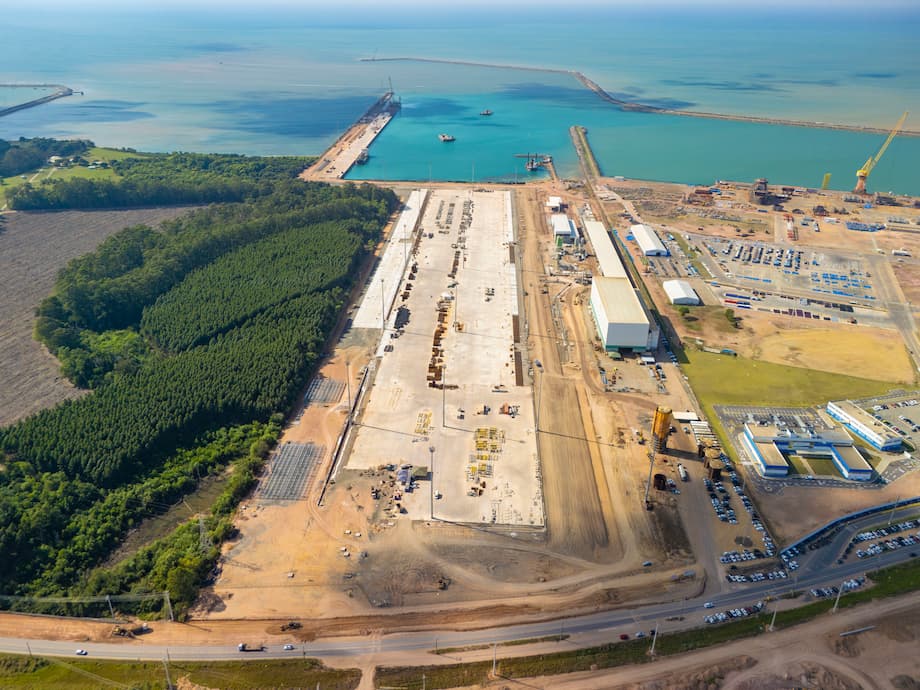 Projeto das obras do Porto Imetame em Aracruz onde a Suzano adquire participação estratégica.